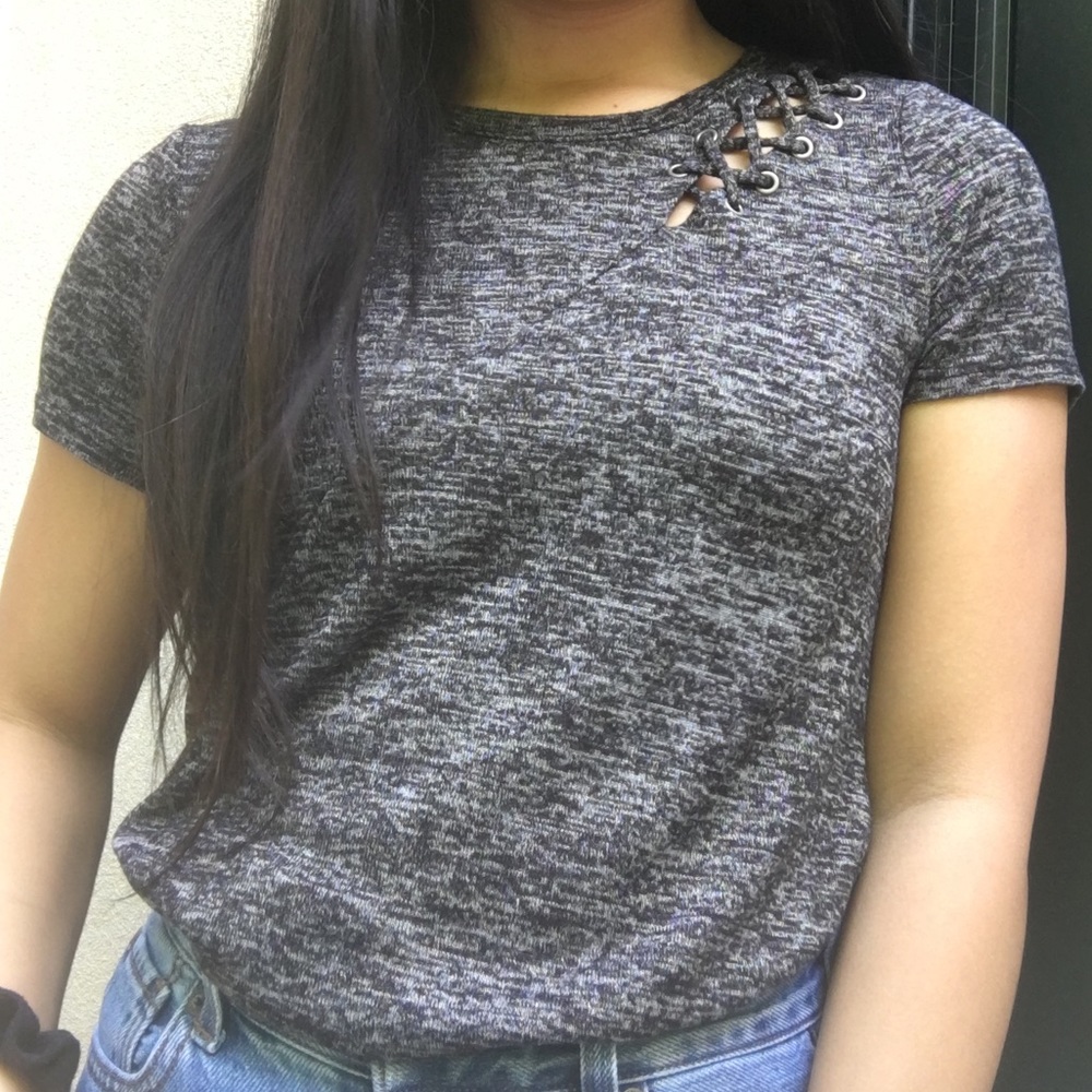 Hollister Black Diagonal Lace Up Shirt